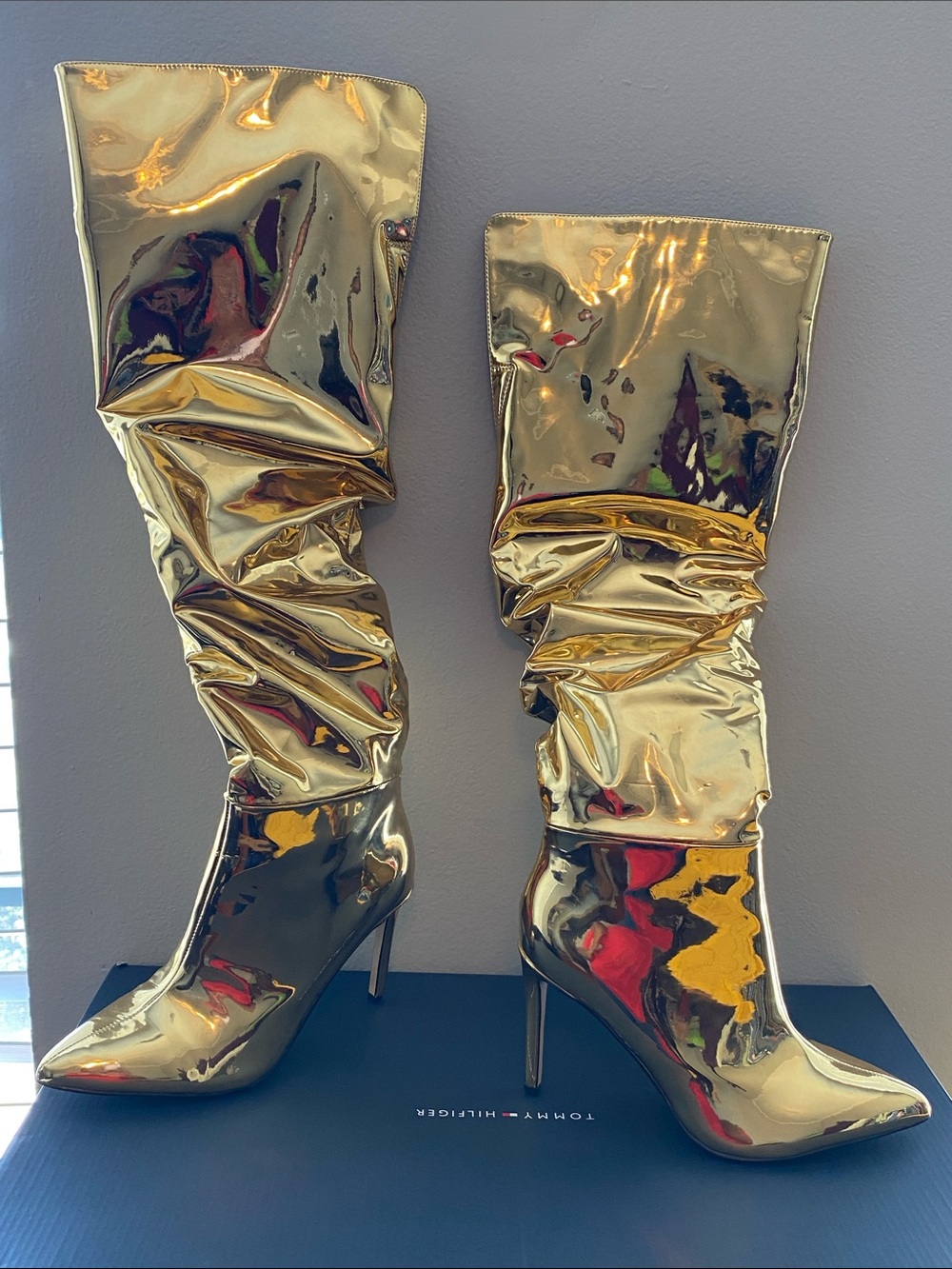 INC Gold Metallic Knee-High Stiletto Boots